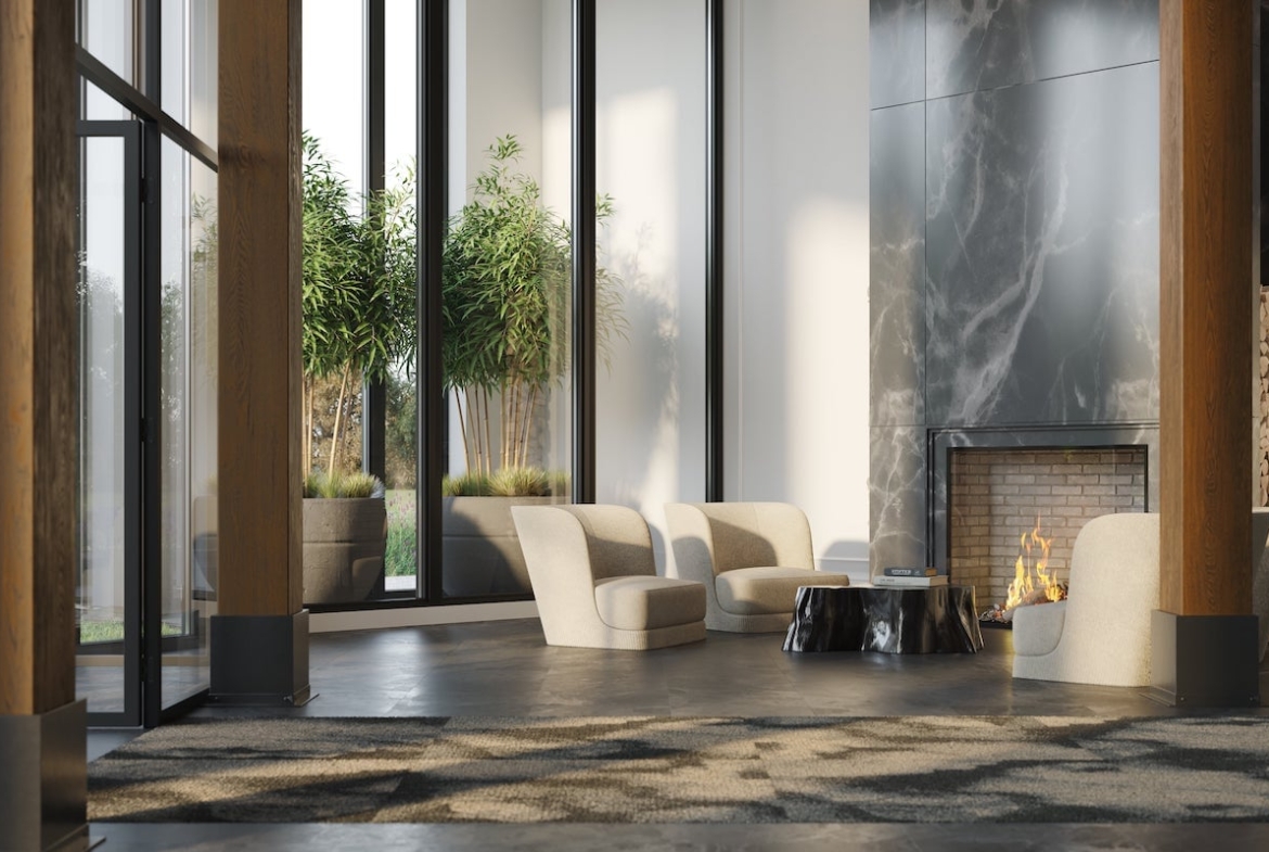 Rendering of King Terraces lobby with lounge