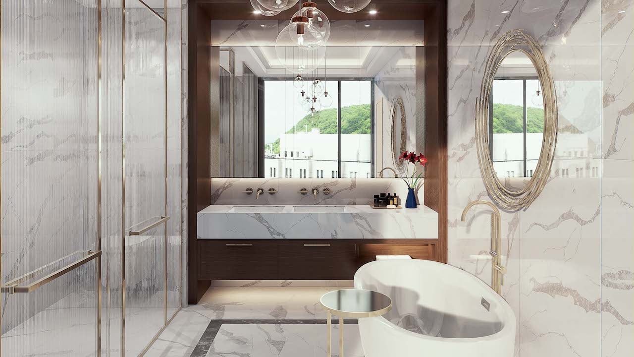 Rendering of Le Sherbrooke Condos penthouse primary bathroom interior