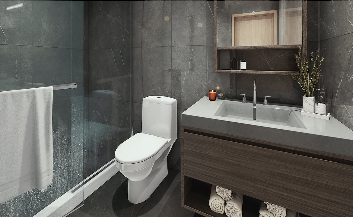 Rendering of Le Sherbrooke Condos suite interior primary bathroom