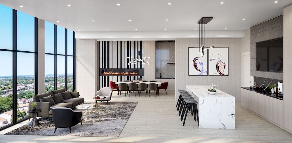 Rendering of DUO Condos party room
