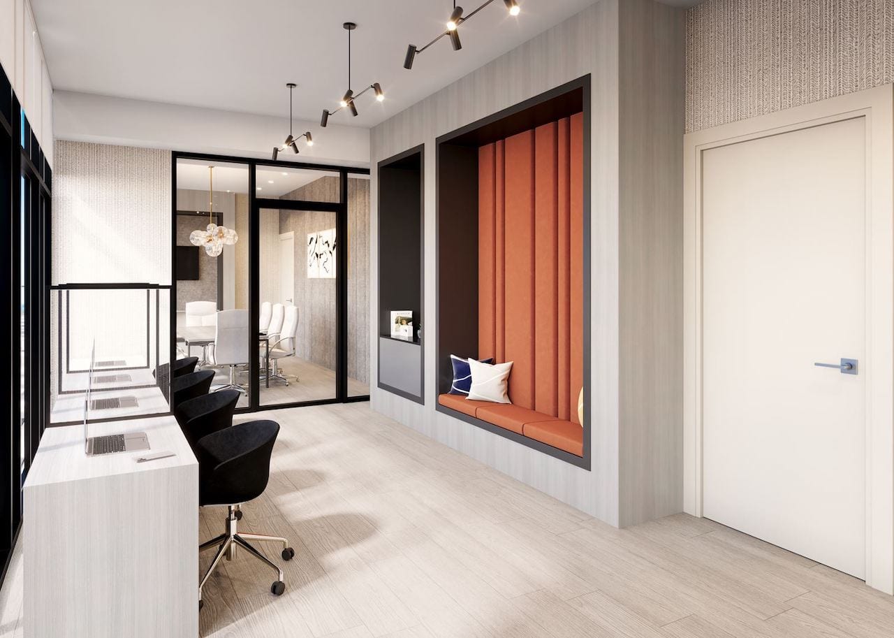 Rendering of DUO Condos shared coworking space