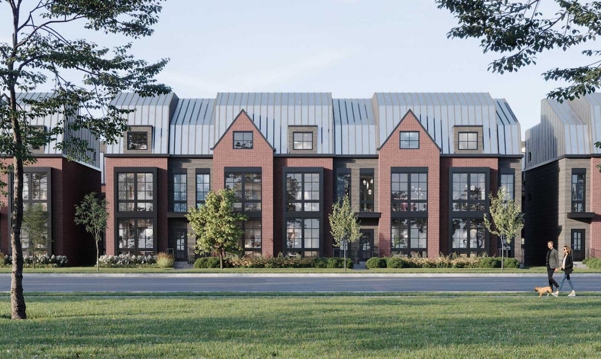 Rendering of Rosepark Townhomes exterior full streetscape view