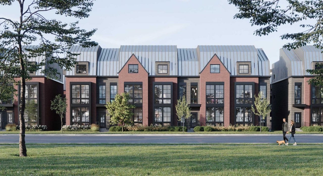 Rendering of Rosepark Townhomes exterior full streetscape view