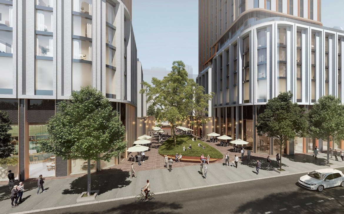 Rendering of 475 Yonge Street Condos exterior courtyard aerial