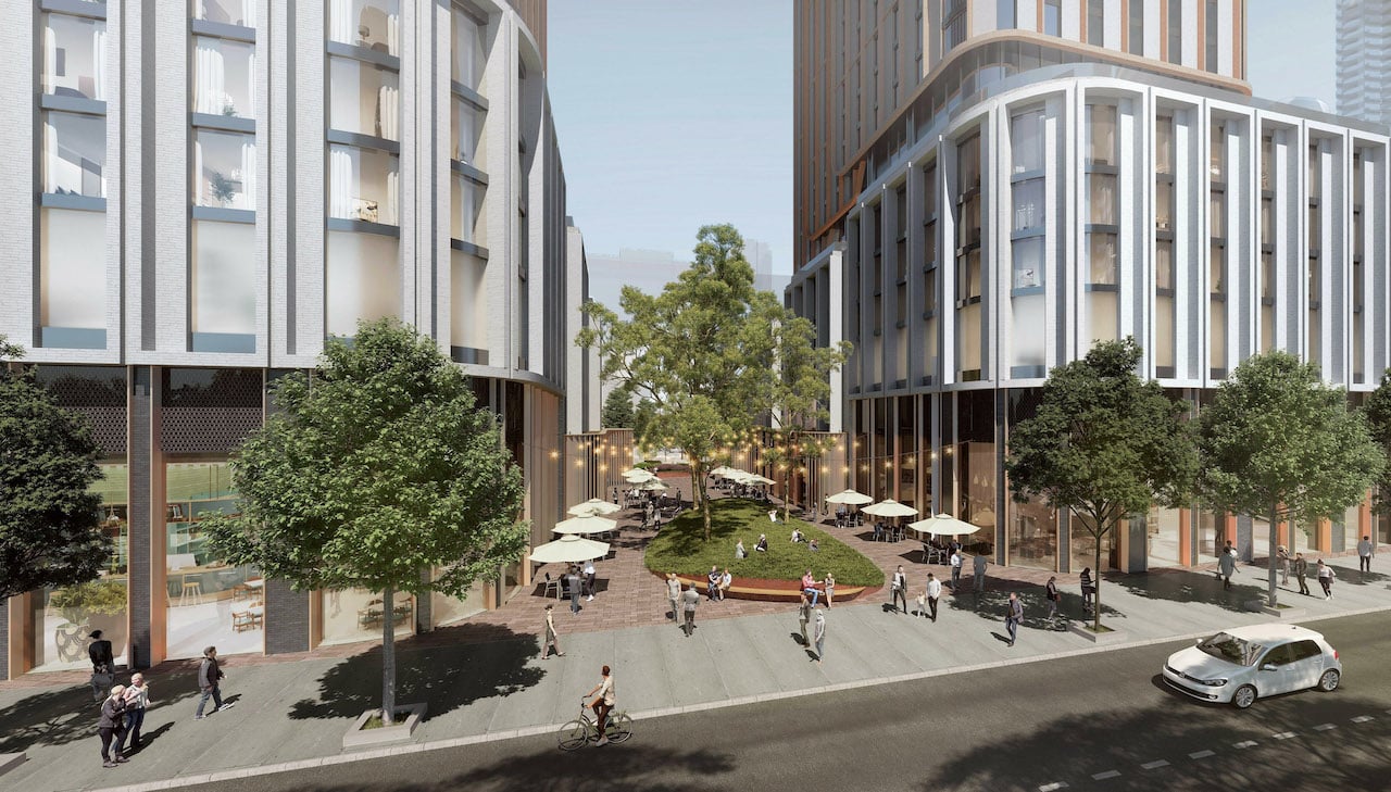 Rendering of 475 Yonge Street Condos exterior courtyard aerial