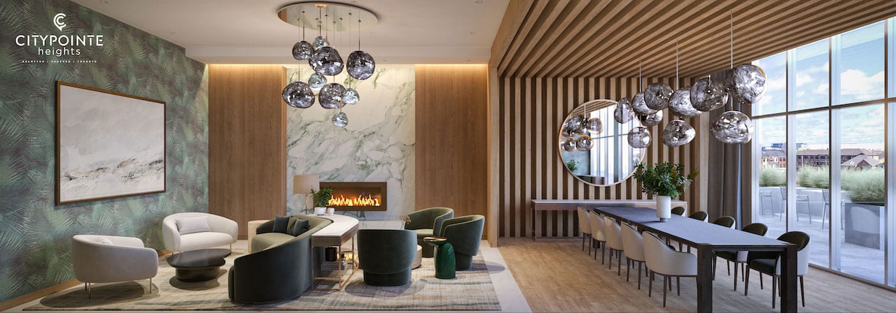 Rendering of CityPointe Heights interior dining room