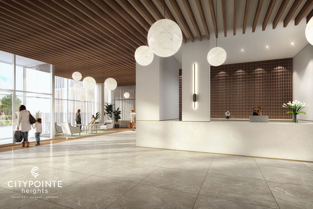 Rendering of CityPointe Heights interior lobby