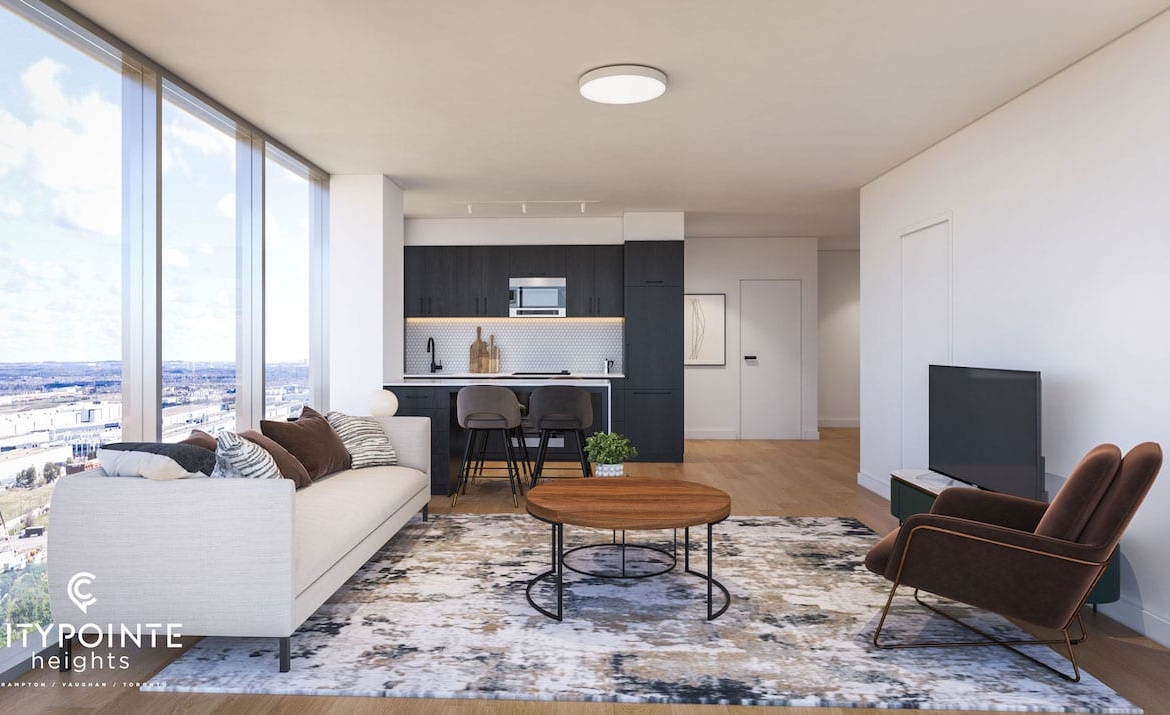 Rendering of CityPointe Heights interior suite open concept