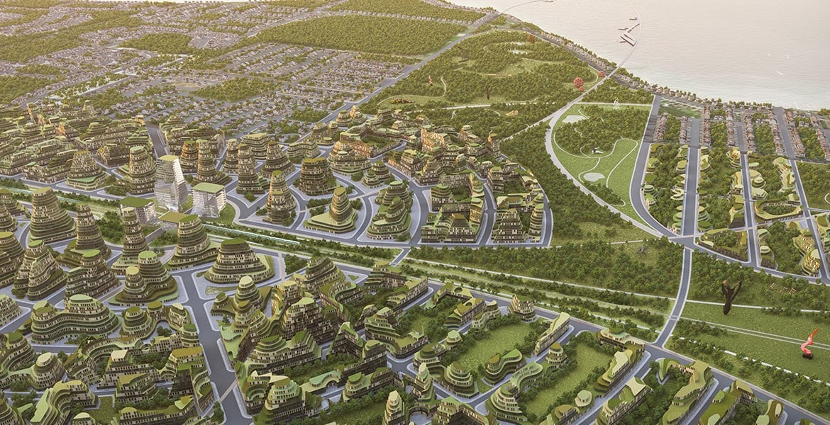 Rendering of The Orbit Condos exterior aerial