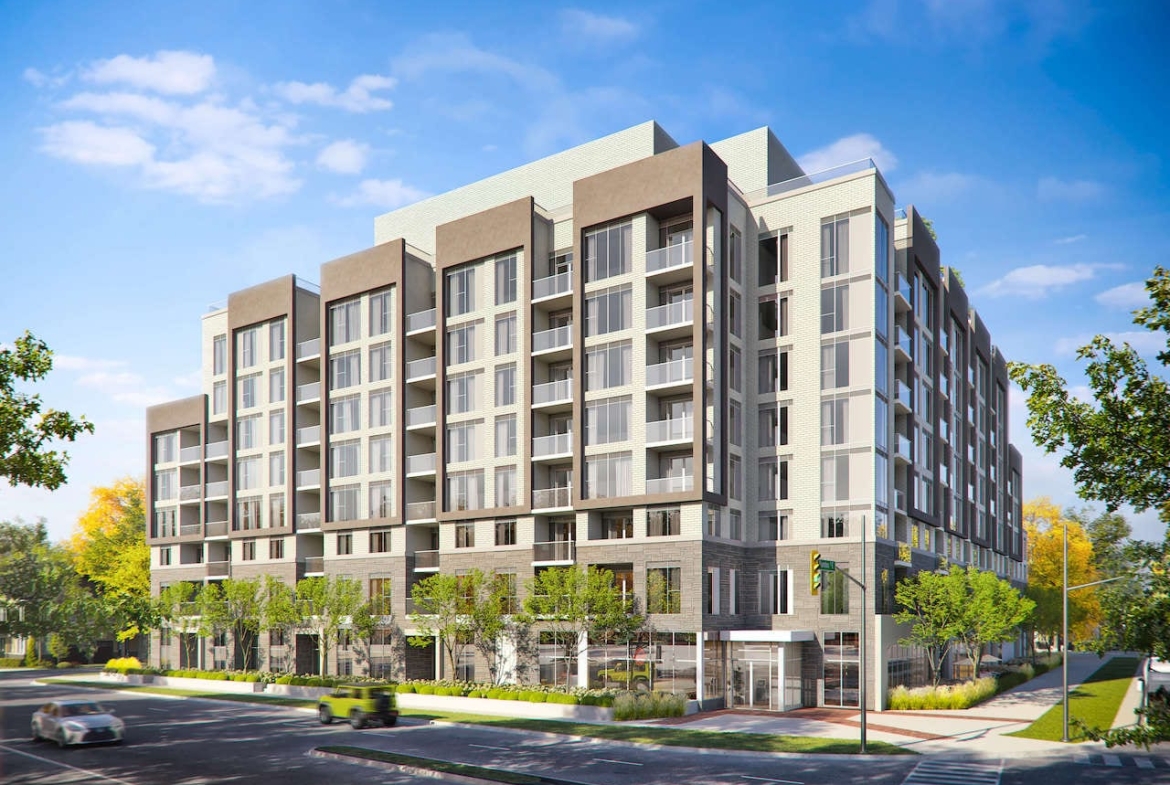 Rendering of The Post Condos exterior during the day