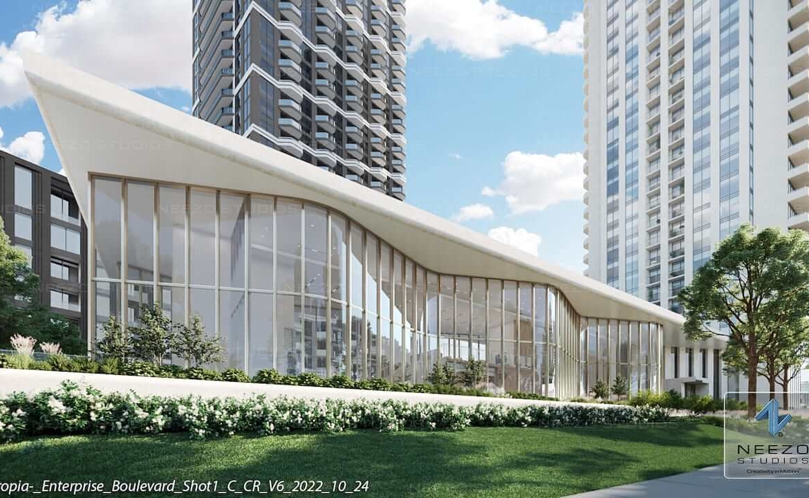 Rendering of Union City Condos exterior podium