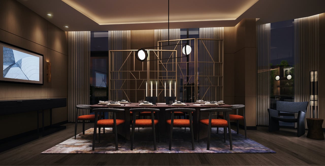 Rendering of Westerly Condos dining room with large table