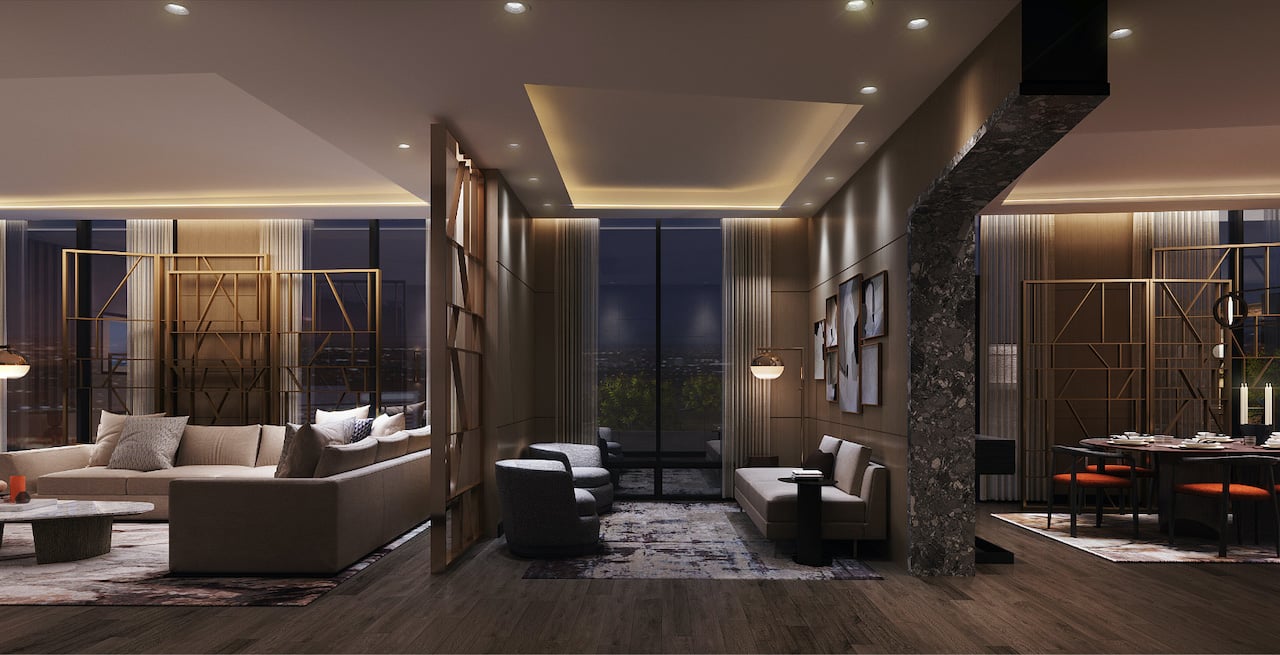 Rendering of Westerly Condos party room section with seating