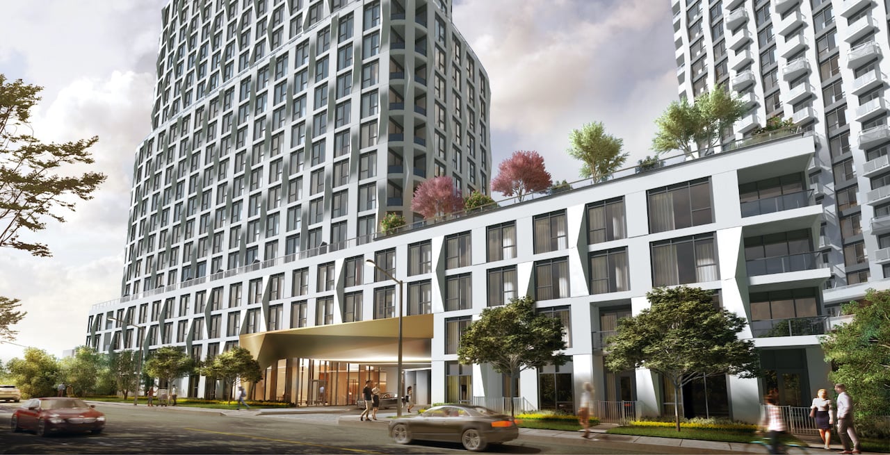 Rendering of Westerly Condos exterior close-up tower