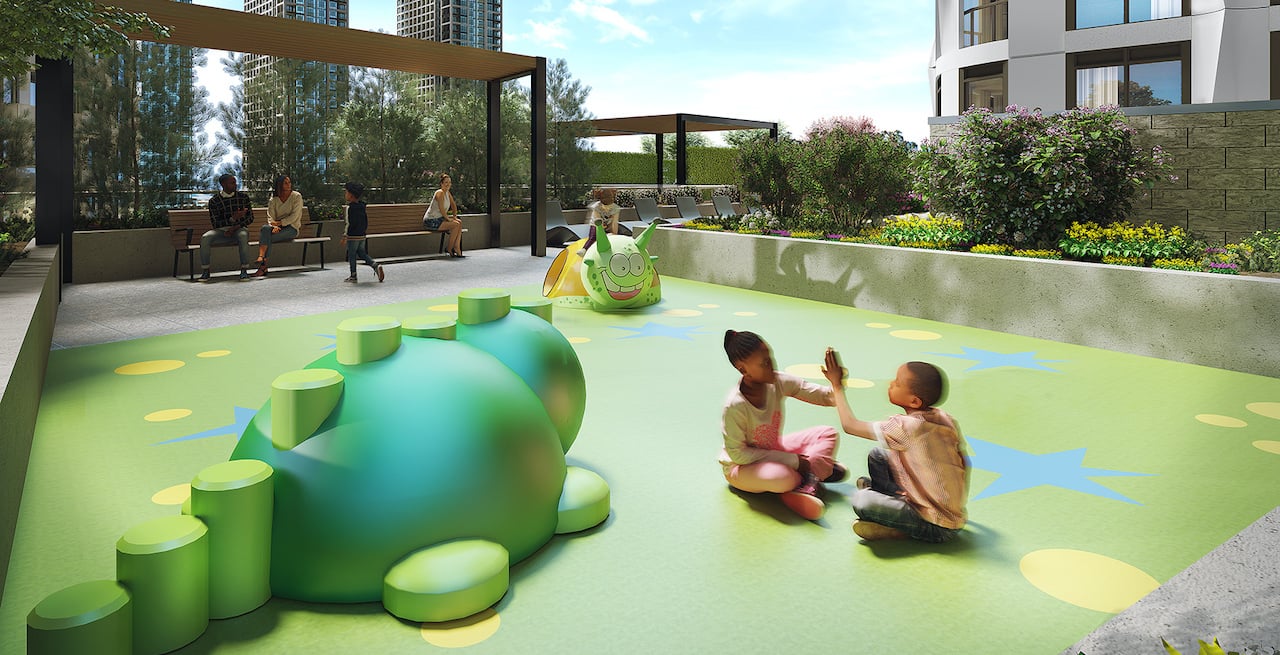 Rendering of Westerly Condos kids play area during the day