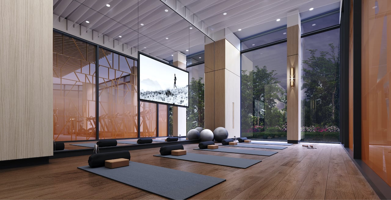 Rendering of Westerly Condos fitness centre with yoga mats