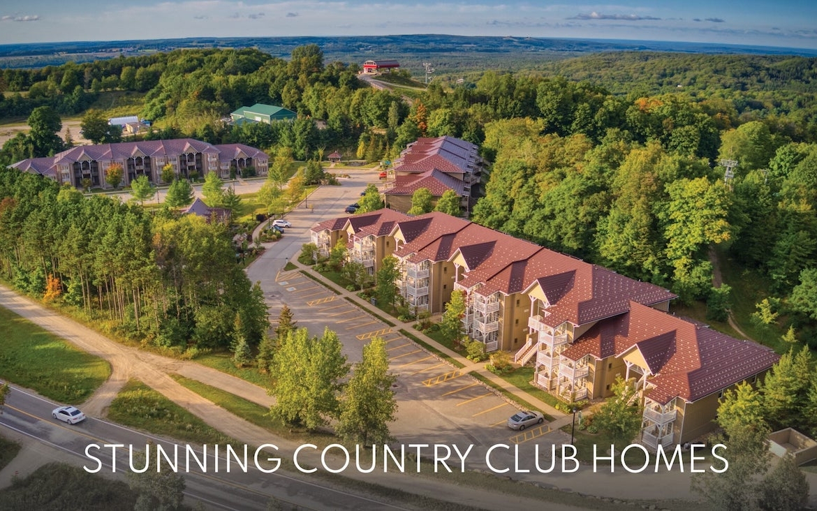 Aerial of Carriage Ridge Resort at Horseshoe Valley in the morning