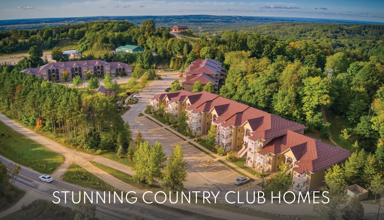 Aerial of Carriage Ridge Resort at Horseshoe Valley in the morning