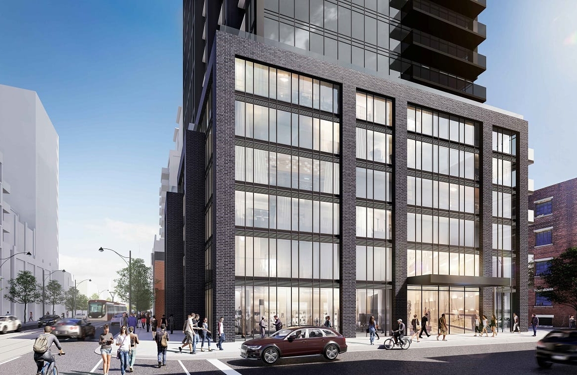Rendering of 250 King East Condos exterior podium