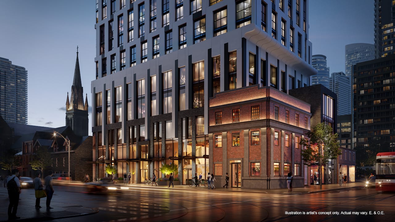 Rendering of 252 Church Condos streetscape entrance at night
