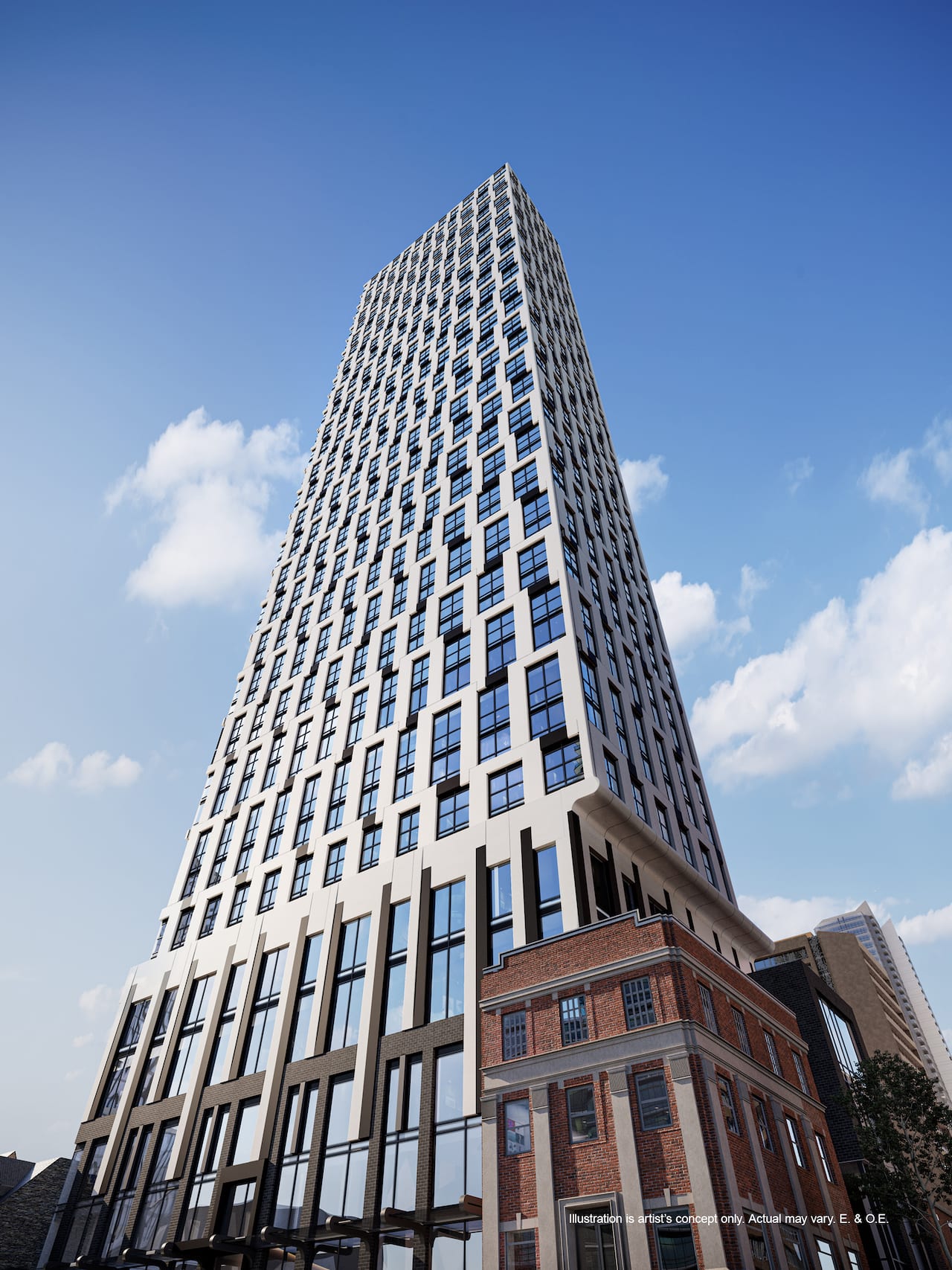 Rendering of 252 Church Condos exterior worms eye view