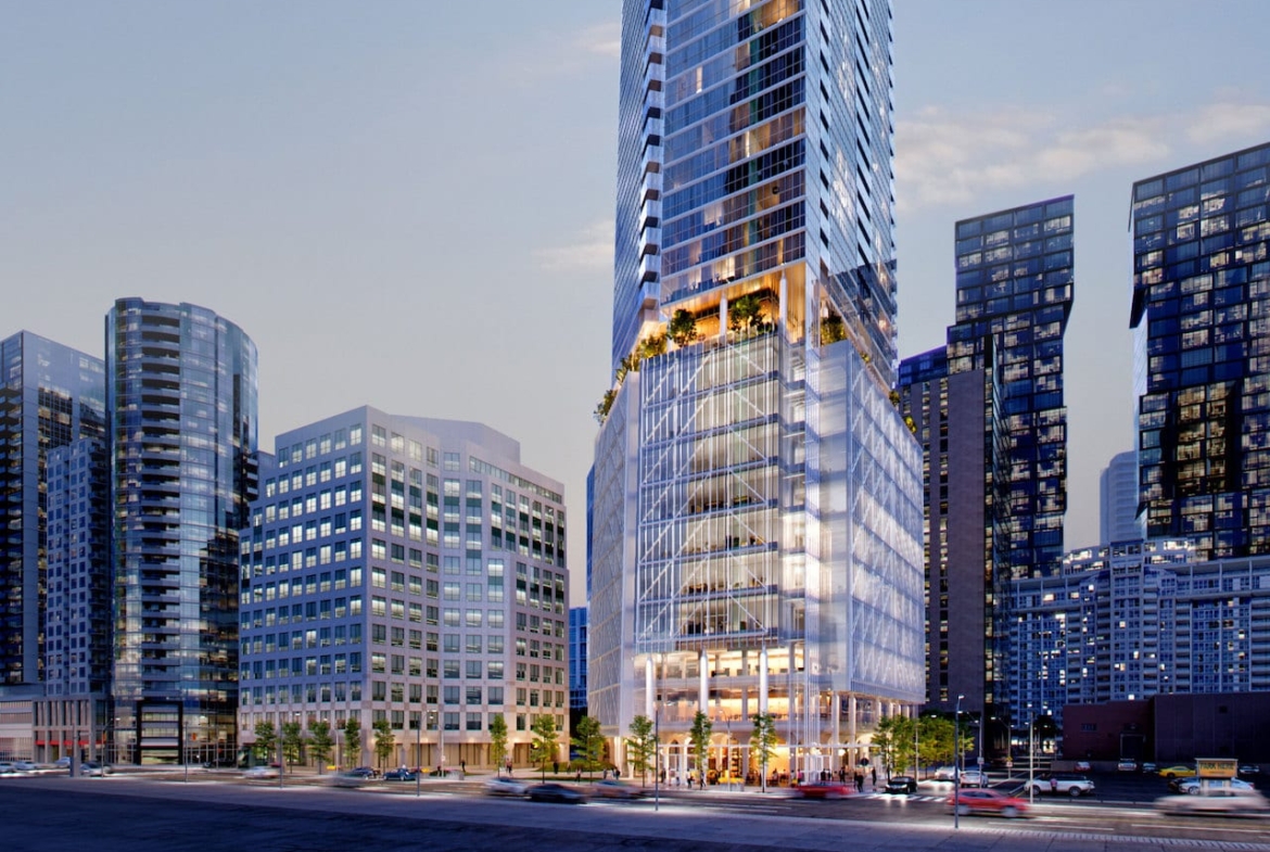 Rendering of 310 Front Condos exterior lower half in the evening
