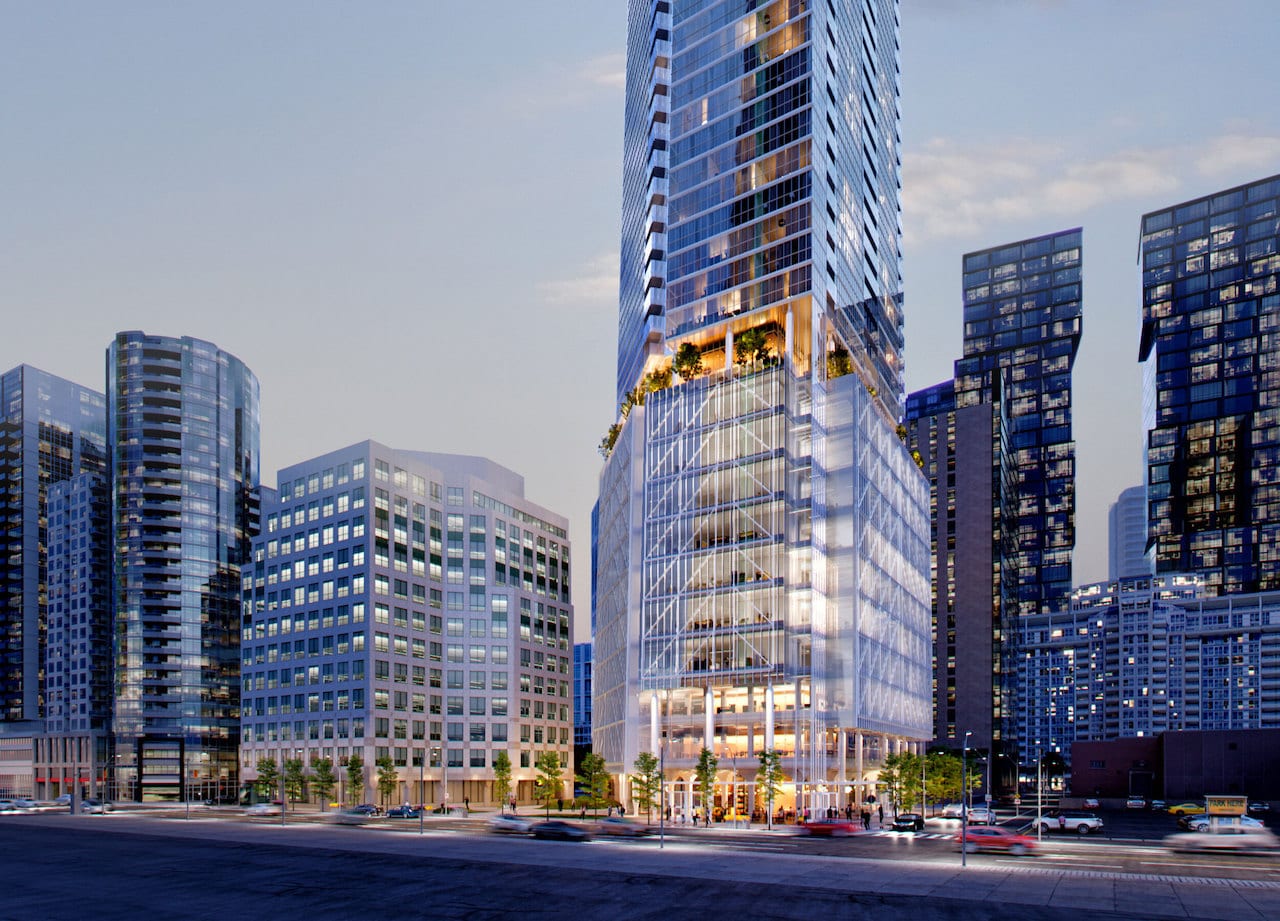 Rendering of 310 Front Condos exterior lower half in the evening