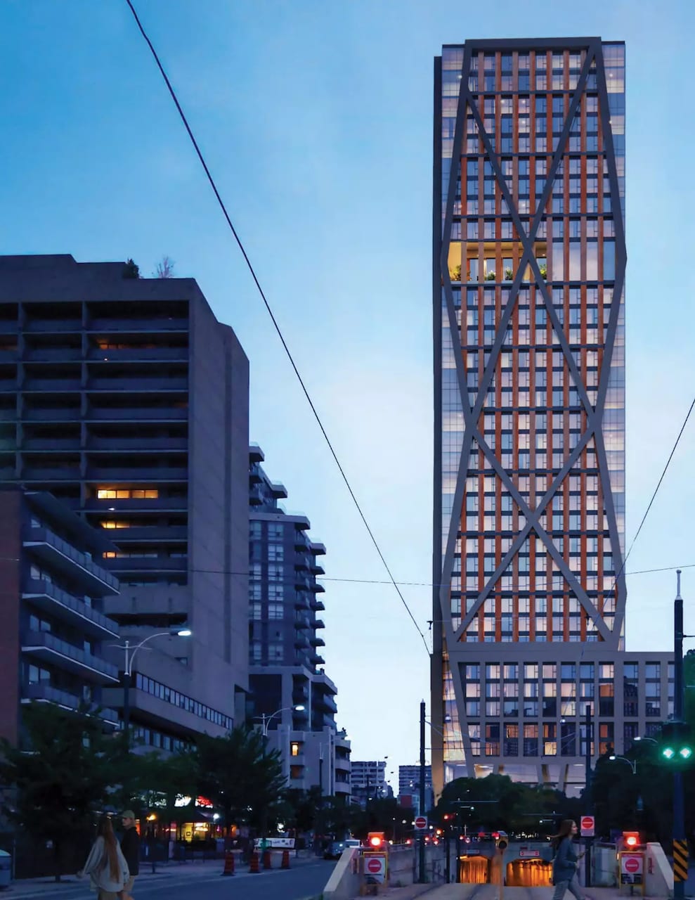 Full view exterior rendering of 328 Bloor West Condos in the evening