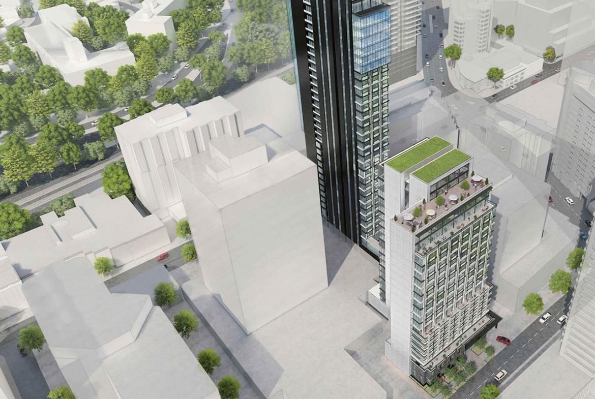 Rendering of 906 Yonge Street Condos exterior aerial close-up