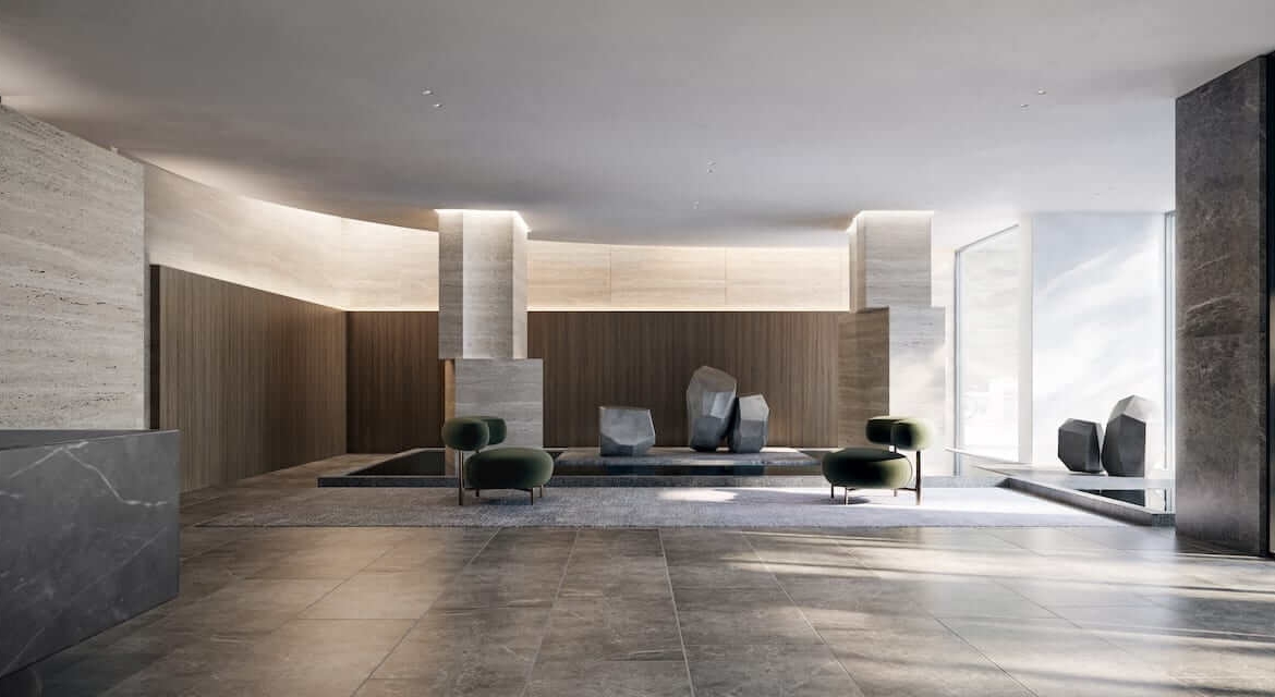 Rendering of ALLURE Condos Lobby with concierge