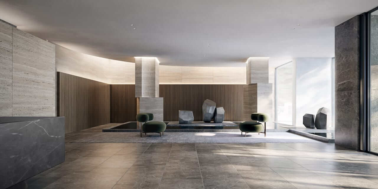 Rendering of ALLURE Condos Lobby with concierge