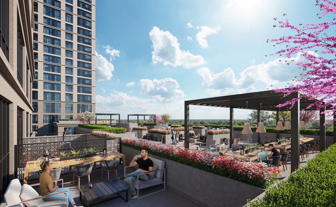Rendering of Bristol Place Condos terrace during the day