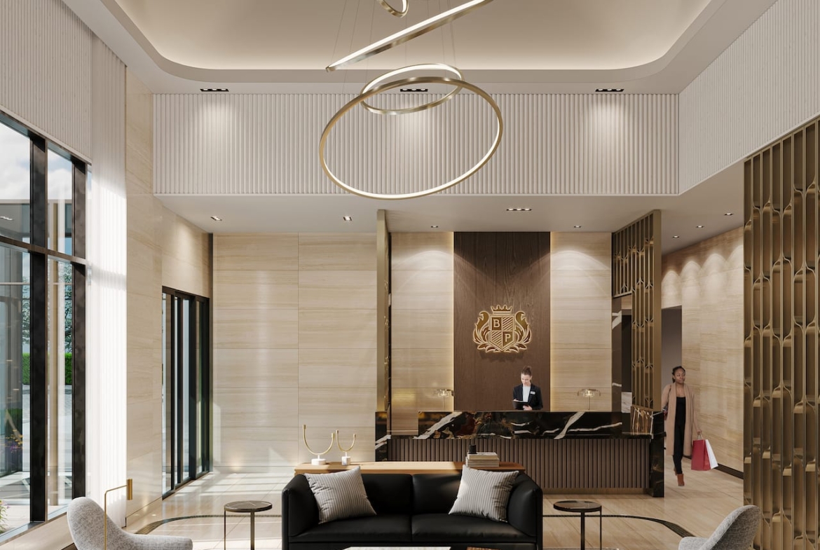Rendering of Bristol Place Condos lobby seating