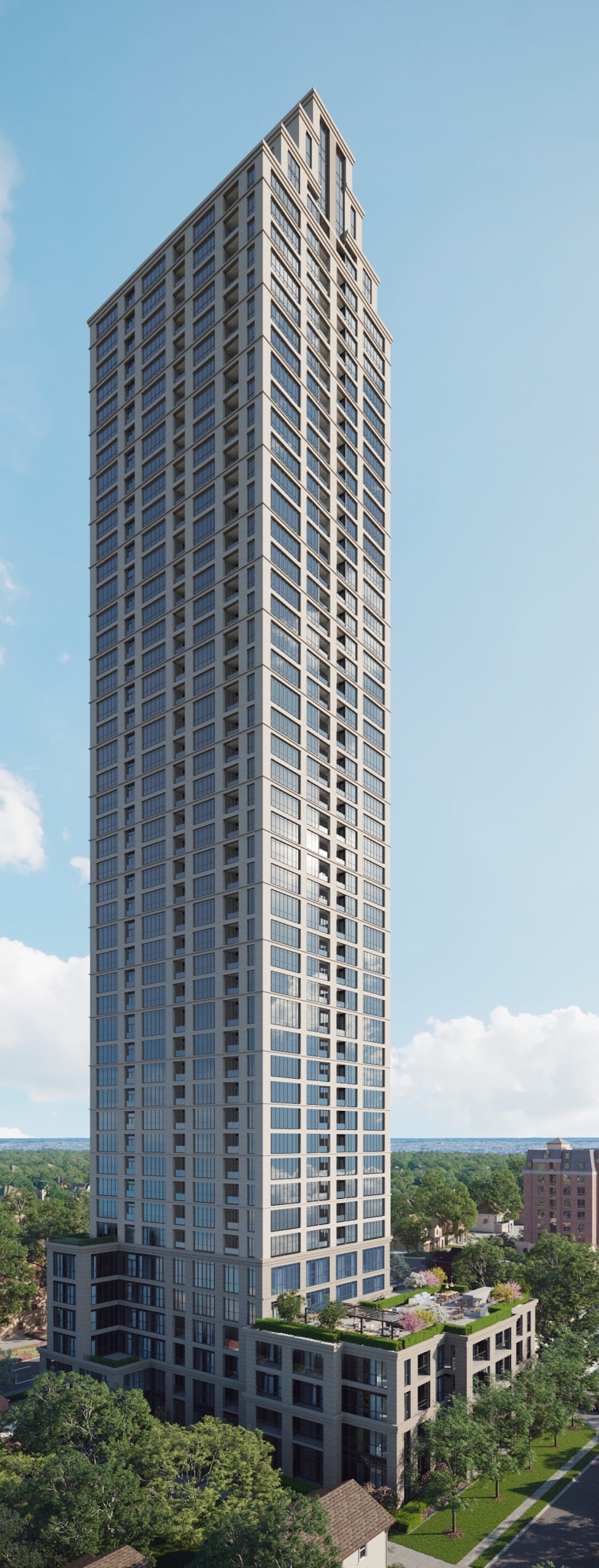 Rendering of Bristol Place Condos exterior tower A from Thomas street view