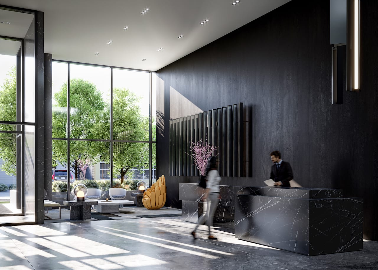 Rendering of The Design District Condos lobby interior