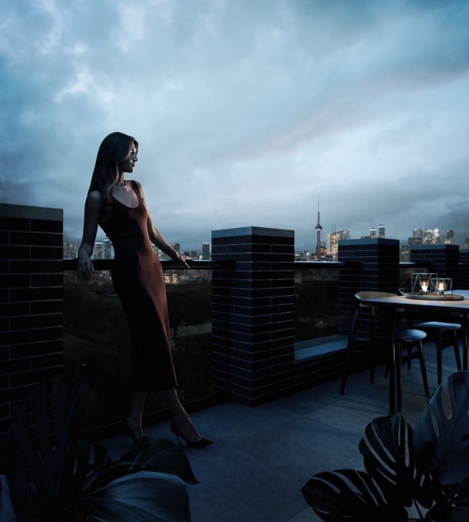 Rendering of The Frederick Condos suite terrace at night