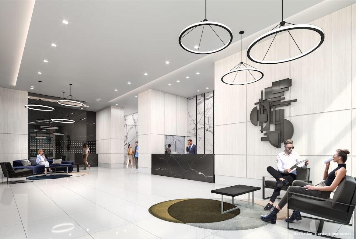 Rendering of Express 2 Condos grand lobby