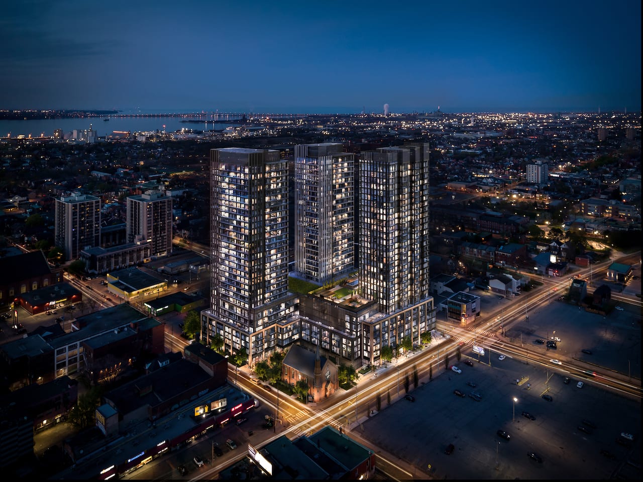 Rendering of The Design District 41 aerial at night