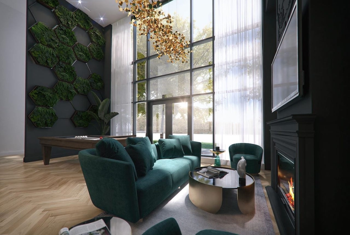 Rendering of Louie Condos lounge