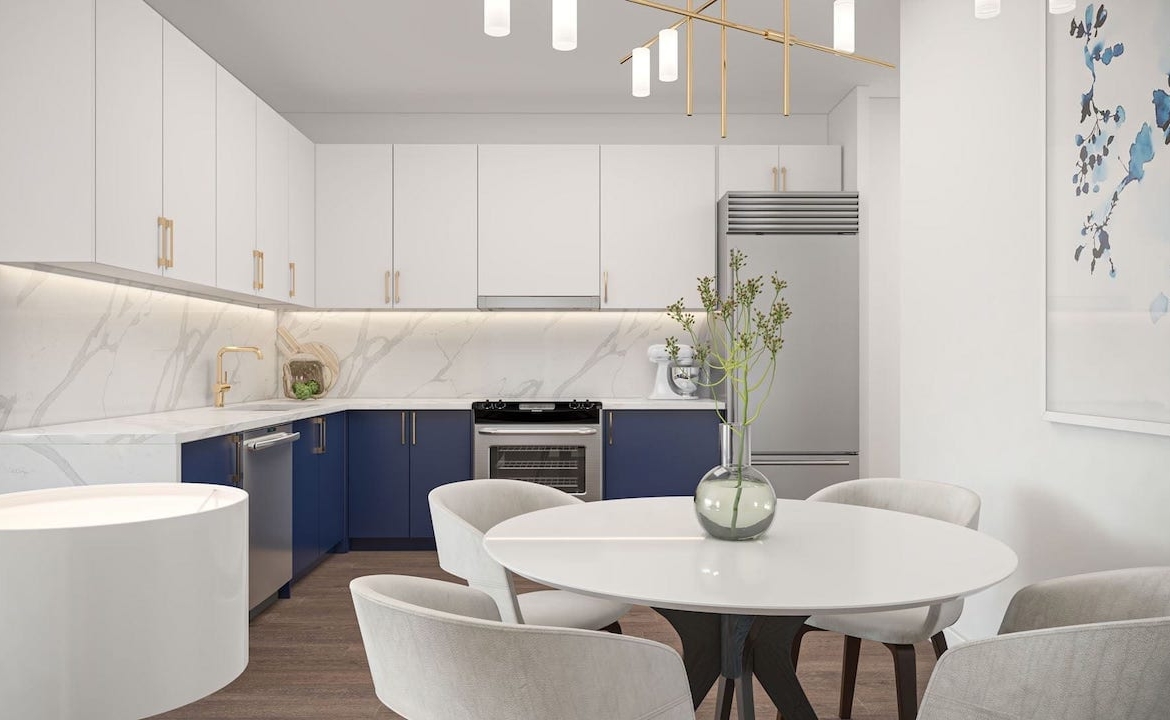 Rendering of Louie Condos suite kitchen and dining space