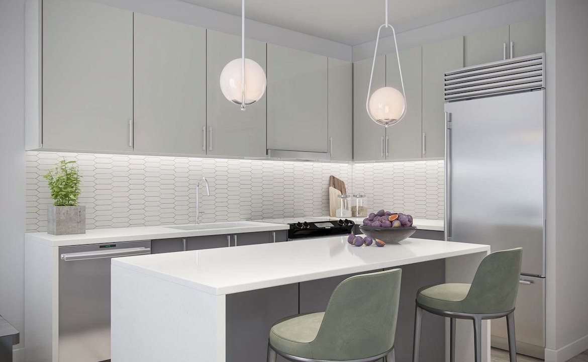 Rendering of Louie Condos suite kitchen