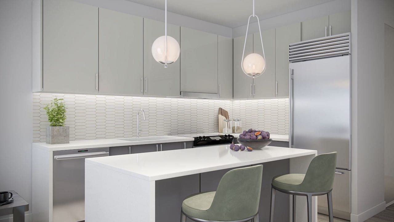 Rendering of Louie Condos suite kitchen