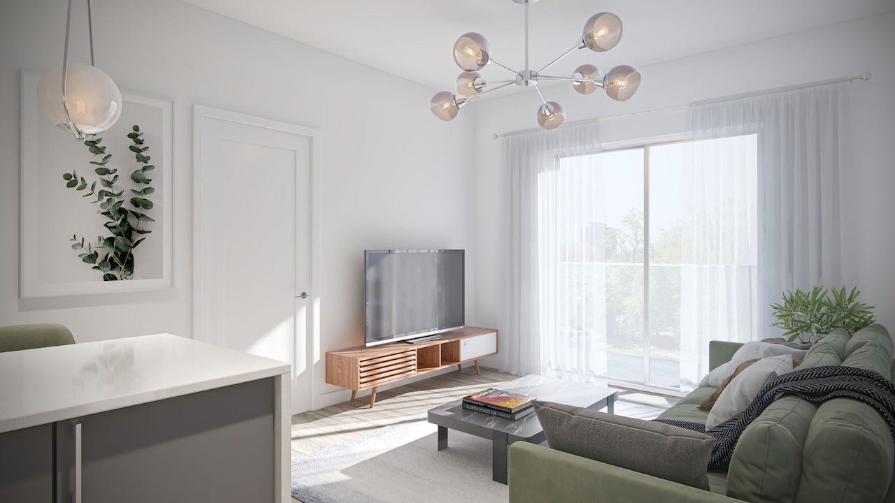 Rendering of Louie Condos suite living room