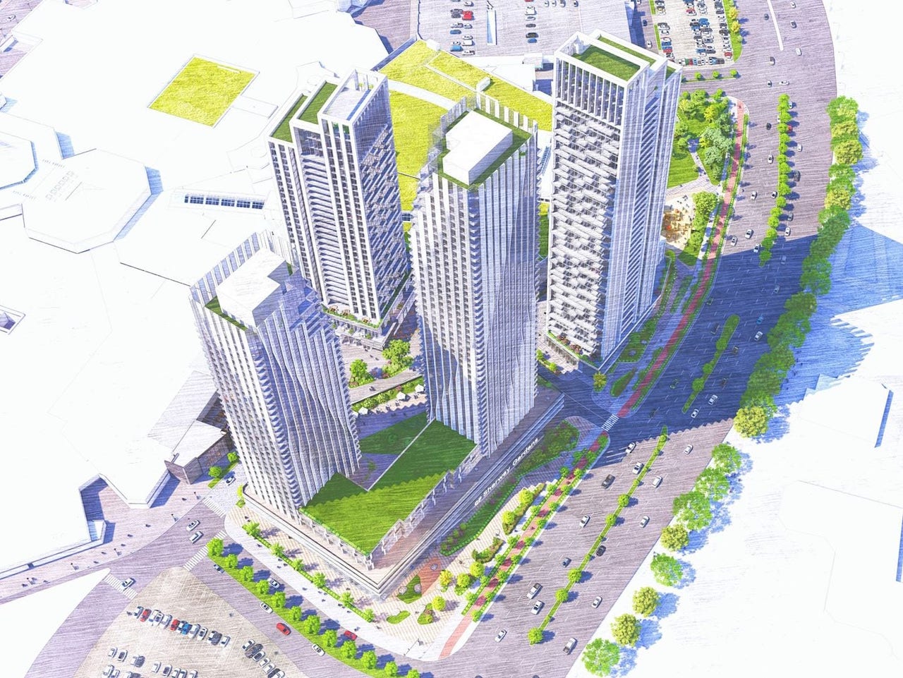 Rendering of 25 The West Mall Condos exterior aerial