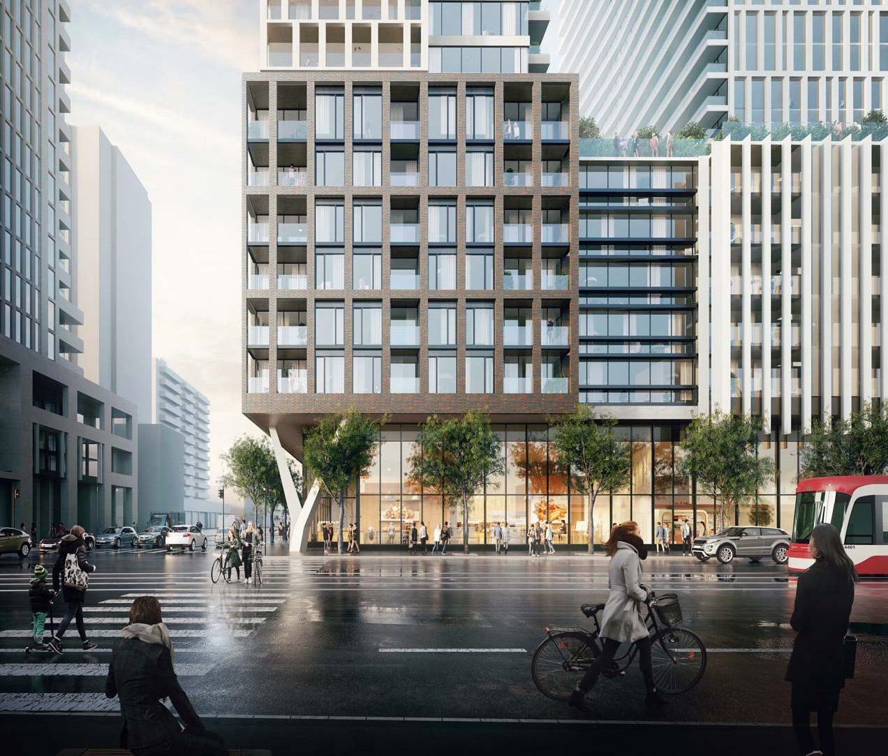 Rendering of 490 St. Clair Condos streetscape rainy day