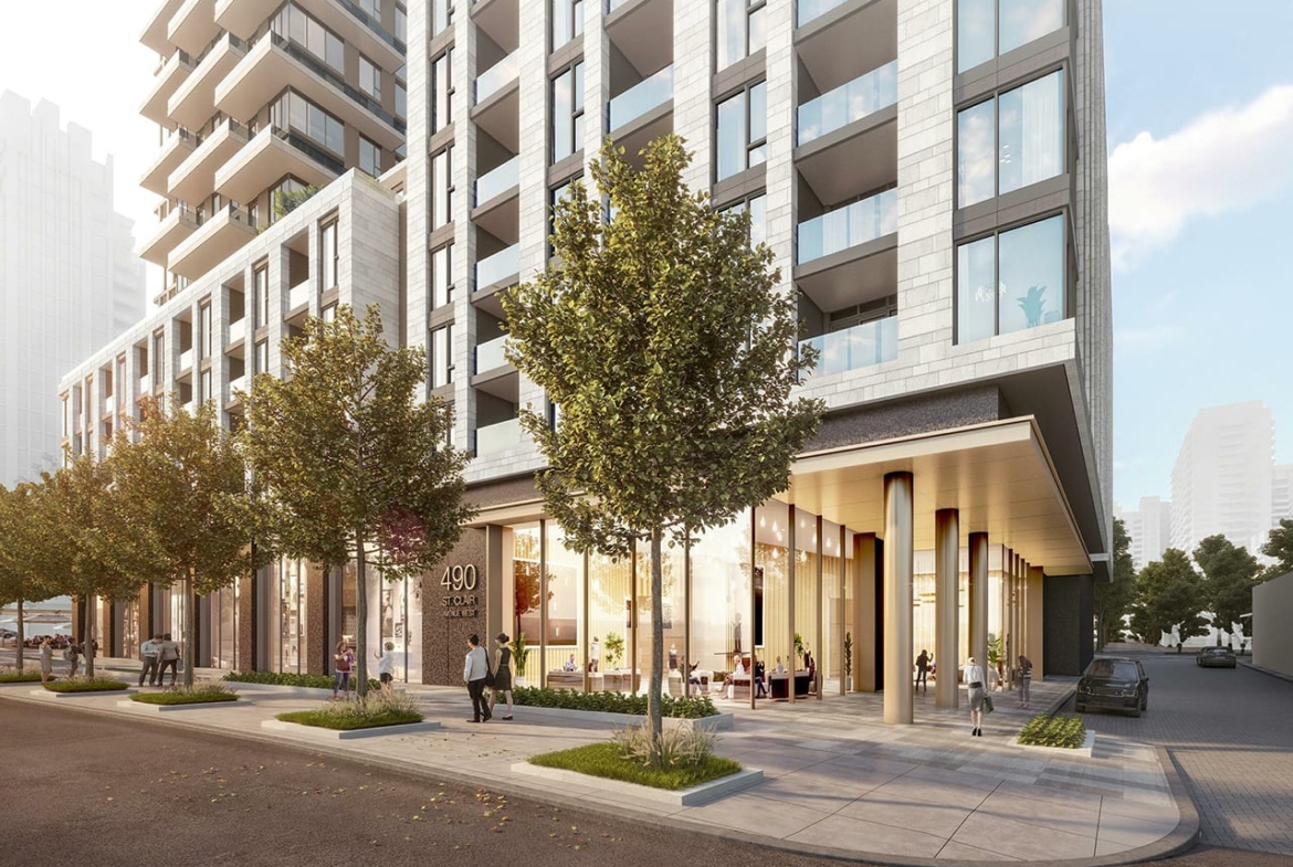 Rendering of 490 St. Clair Condos entrance at podium