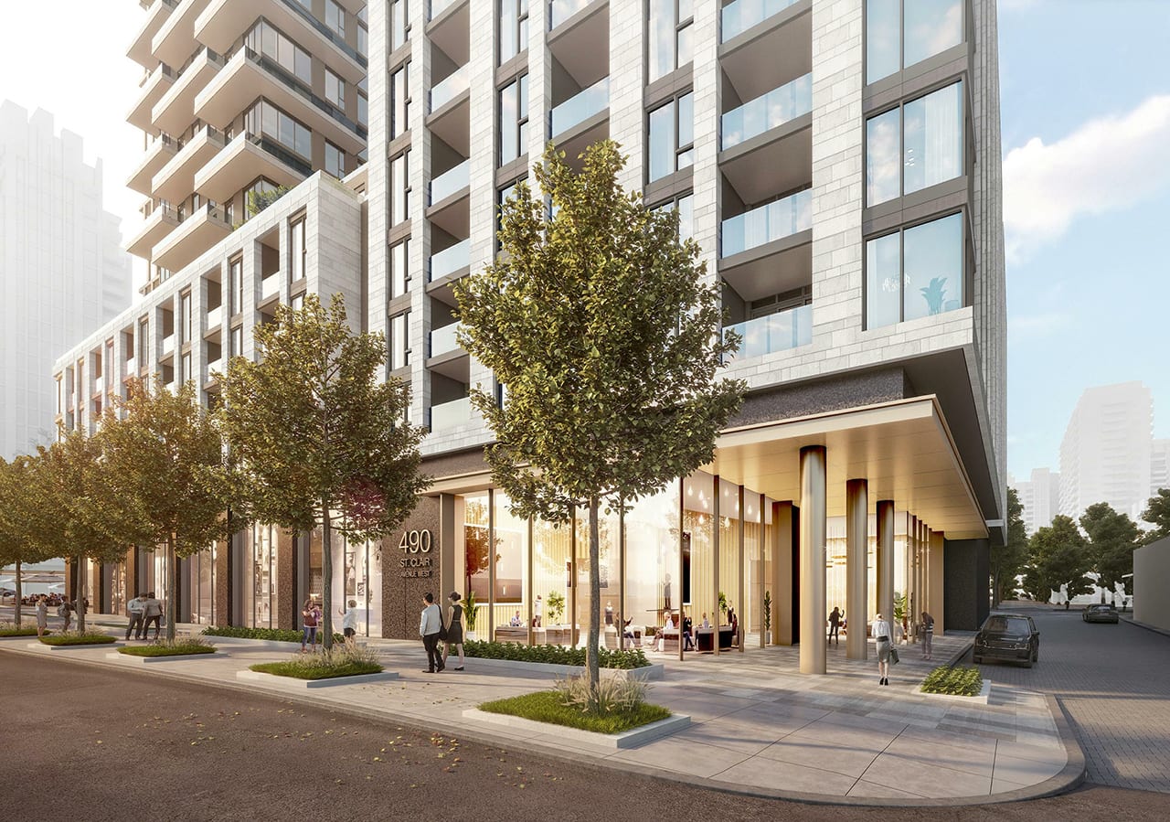 Rendering of 490 St. Clair Condos entrance at podium
