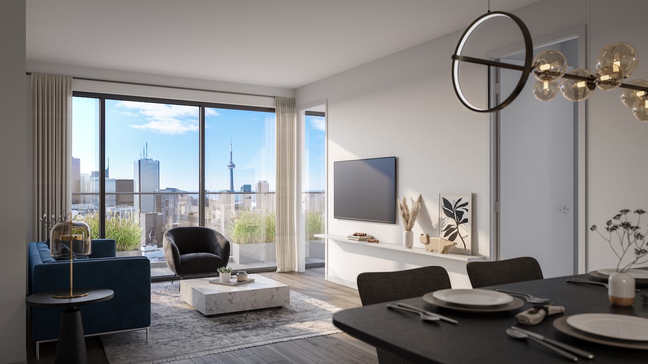 Rendering of 8 Elm Condos suite interior living and dining room