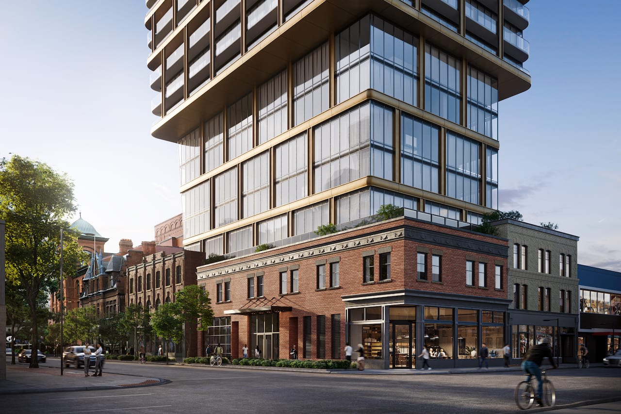 Rendering of 8 Elm Condos exterior podium view