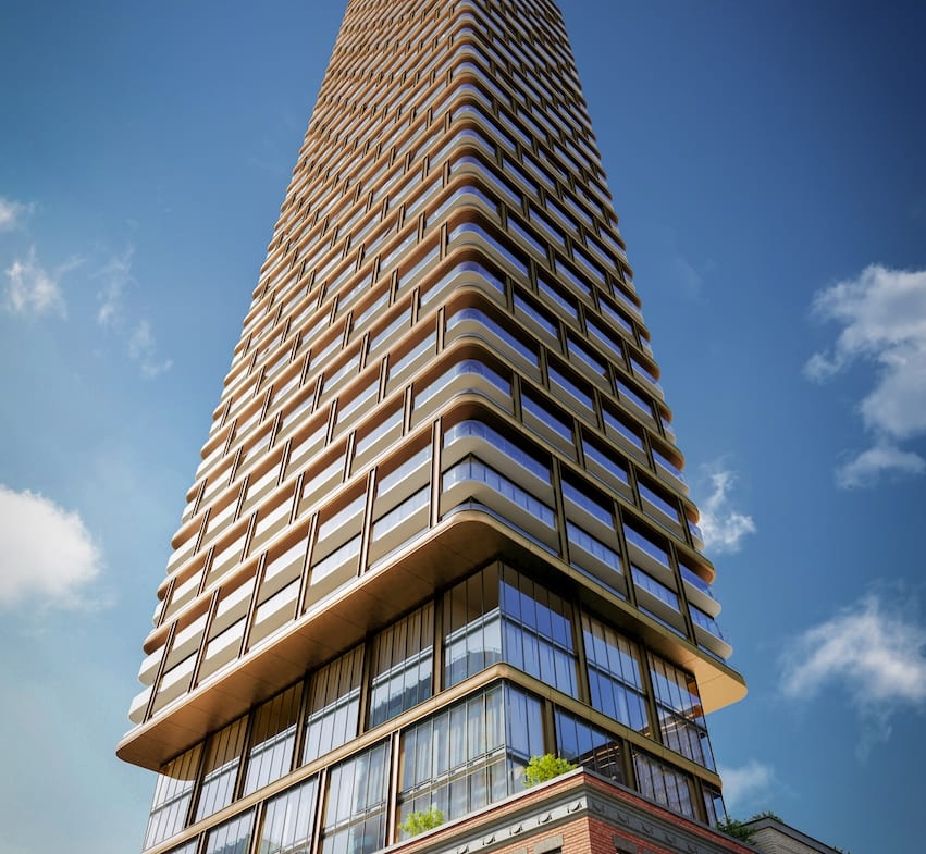 Rendering of 8 Elm Condos exterior worms-eye view